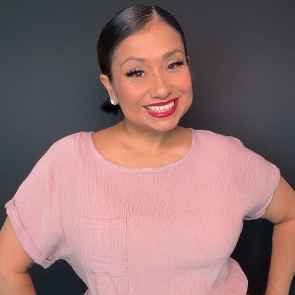 Lily White Short Sleeve Blouse Gauzy Pink Mauve Blush Twist Front Size Large - Picture 1 of 10